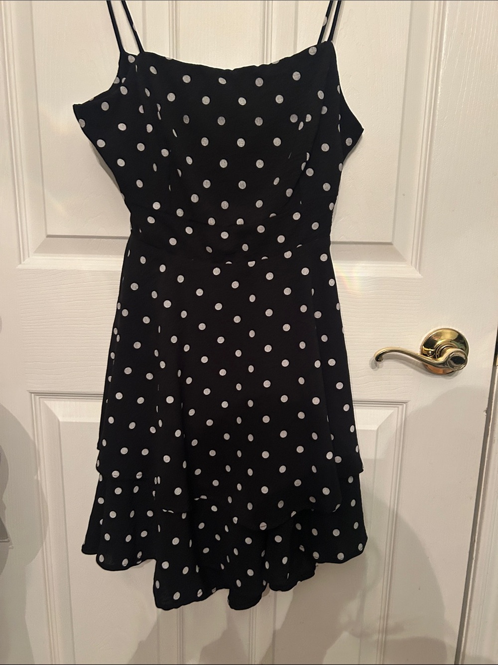 Polka Dot Black Mini Dress with Spaghetti Straps